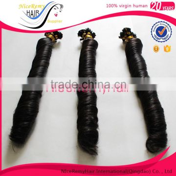 Wholesale cheap 100 keratin tip human hair extenison body wave flat tip hair extension