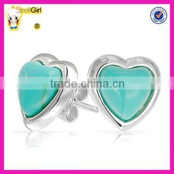 925 sterling silver cheap heart design turquoise gemstone stud earrings