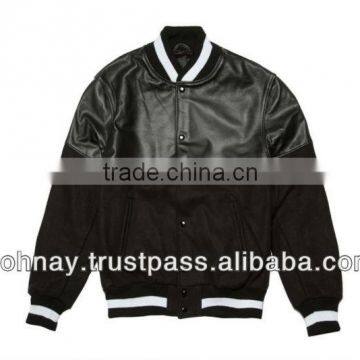 Black Leather Wool Varsity Jacket