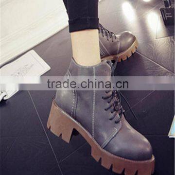 New Style Women Platform High Top Lace up Classy Leather Blue Boots photo-2