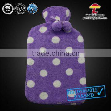 BS 2000ml hot water bottle cover purple little dots with ponpoms