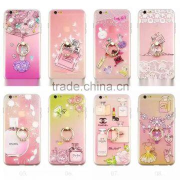 Cartton Couple Soft Finger Ring Holder Stand TPU Phone Case Cover For iPhone 6 6s plus samsung