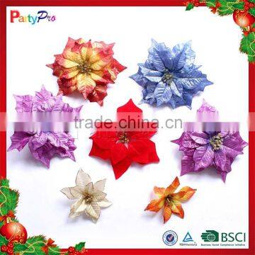 Partypro 2015 New Christmas Indoor Decorations Colorful Plastic Wholesale Artificial Poinsettia Flowers