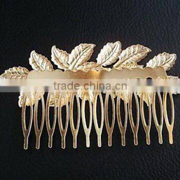 Fashion gold plated leaf big decorative hair comb hair accessory