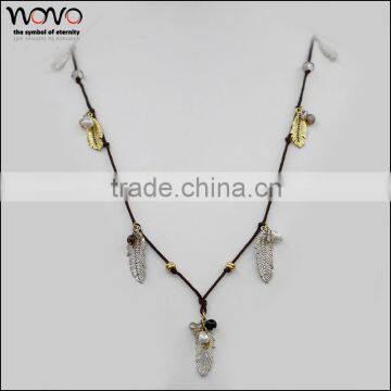 long chain leaf beads necklace