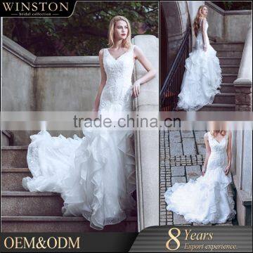 Hot China supplier spaghetti lace and chiffon beach wedding dresses