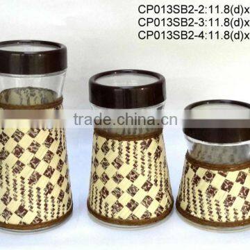 CP013SB2 glass storage jar with weaved coating/glass jar/glassware