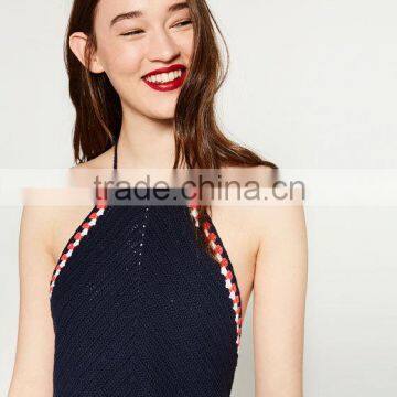 CROCHET TOP Halter neck . Low cut neckline at the back and tie-up fastening.