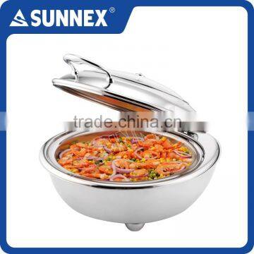 SUNNEX Professional Mirror Finish Hydraulic Hinge 6.8 Litre Glass Lid Chafer