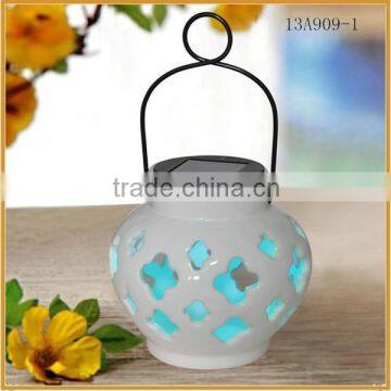 ceramic hanging lantern Led solar lights for garden ornaments