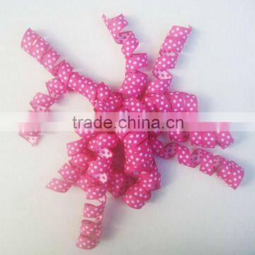 HOT SALE Pink Personlized Printed Dots Grosgrain Curly Bow, Fabric Ribbon Present Wrapping Bow, Woven Ribbon Present Bow