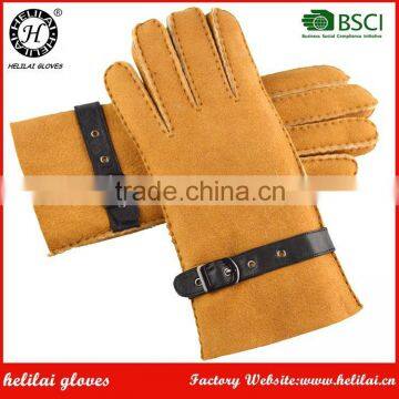 Wholesale Factory Best Price Winter Warm Ladies Camel Shearling Leather Gloves