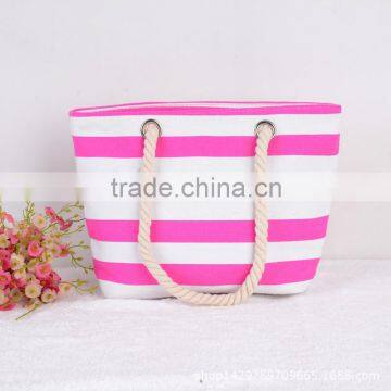 Canvas rope handle beach tote bag