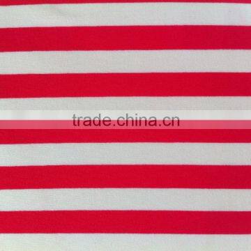 Red and white striped printed swimwear fabric stock