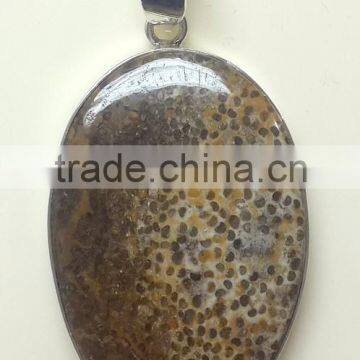 Palmwood Jasper Oval Cabochon Pendants , 925 Sterling Silver Pendants, Designer Silver Pendant