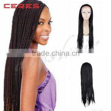 wholesale natural black color synthetic hair crochet braided lace wig for black women                        
                                                Quality Choice