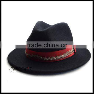 High quality new style low price hat women winter/wool felt hat fedora hats with lace