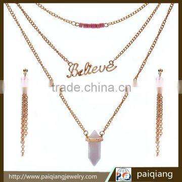 Popular style multilayer letter pendant necklace and earrings jewelry sets