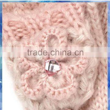 Pink Flower Crochet Winter Warm Knitted Gloves for Young Girls
