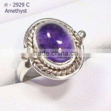 925 Stelring Silver Cabochon Amethyst Stone Silver Ring