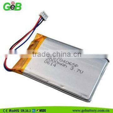 Attractive 2016 GEB 3.7v 2000mah li-polymer battery 704065 for mp4