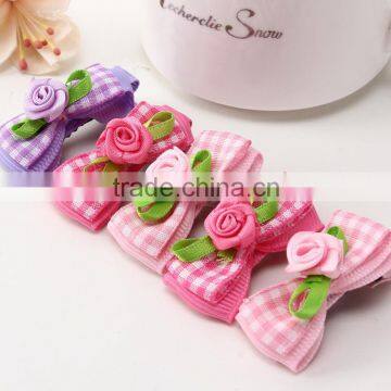 High Quality Fashion Kids Plaid Grosgrain Ribbon 4cm Hair Bow With Clip ,Small Flower Decorated Hair Grips                        
                                                Quality Choice