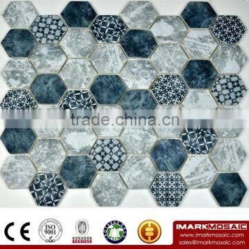 IMARK 3D Inkjet Printing Comment tiles in 2" Hexagonal Glass Mosaic Tile CODE IH6-005