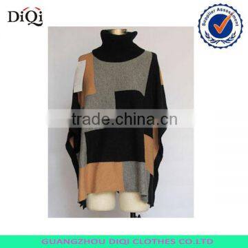 acylic cotton sweater for women with tunic neck and blocks