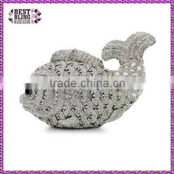 fashion india crystal fish clutch evening bag handmade crystal rhinestone clutches purse (8662A-AB)