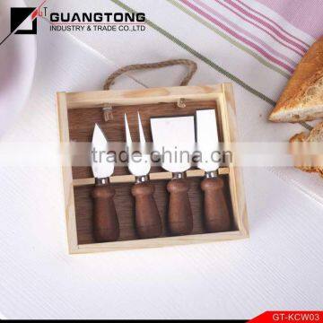4 pcs rose wood handle cheese knife set with wooden box