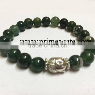  supplier handmade agate Moss Agate stretchable buddha bracelet