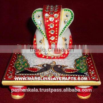 Marble Handmade Chowki Ganesha