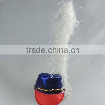 Custom plain blue small formal hat with white feather dance performance accessories