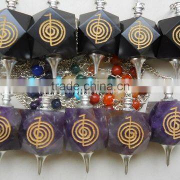 CHAKRA ENGRAVED CHOKO REIKI HEXAGONAL PENDULUM