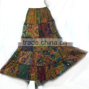 VTG RETRO INDIE HIPPIE BOHO POLKA DOT FLORAL PAISLEY Batik Cotton PATCHWORK STYLE Oriental Fisherman Maxi Cocktail LONG SKIRT photo-5