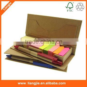 Stationery set sticky notes combined with arrow adhesive strips,ballpen,ruler, in craft box