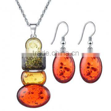 Egg earring and statement necklace set 3pcs gold amber with alloy jewelry