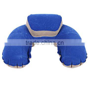 Inflatable U-shape Neck Pillow Flocking CushionTool for Outdoor Travel Camping Noon Break 4 Colors photo-5