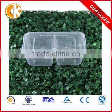 Clear 1000ml divided plastic take away 2 compartment microwave safe food container