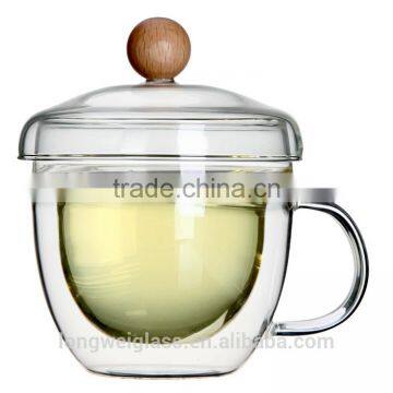 new design beautiful clear glass drink mug wit lid