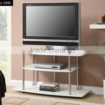 white finish or customized 3 tier simple particle board wooden TV stand display