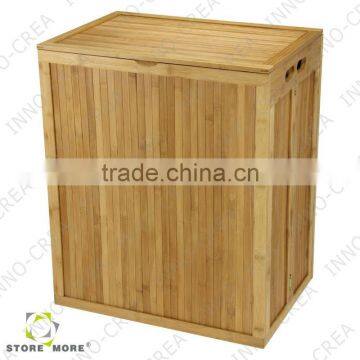 Folding Bamboo Laundry Hamper With Hinged Lid and Cotton Liner photo-2