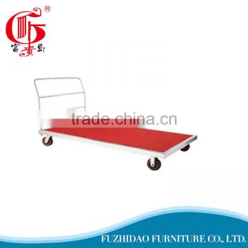 Metal frame four wheels hand trolley in silver color for industrial