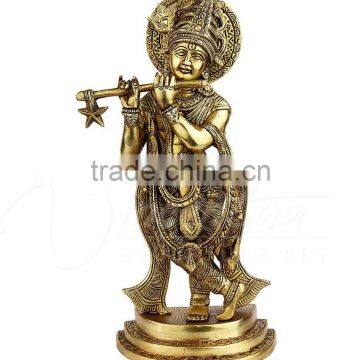 Indoor Antique Religious Metal Art Crafts Bronze Lord Krishna Statue for Sale photo-2