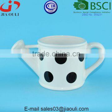 With black polka dots Ceramic Watering can shape garden pots and planters flower pots