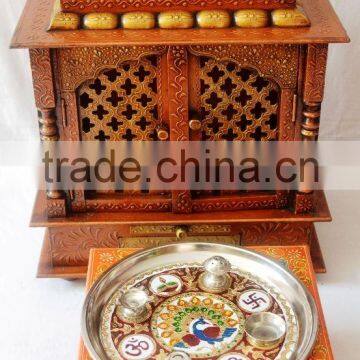 Hand Painted Copper Finish Wooden Temple With Gate photo-5