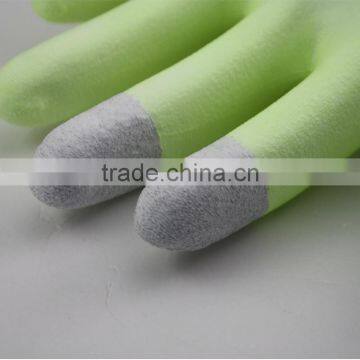 NMSAFETY 13 Gauge Knitted Hi-viz Green Nylon Liner Coated White pu on Palm and Grey Carbon on Top Three Fingers ESD Gloves photo-3