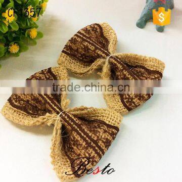 Lovely handmade brown lace baby burlap hair bow for headband