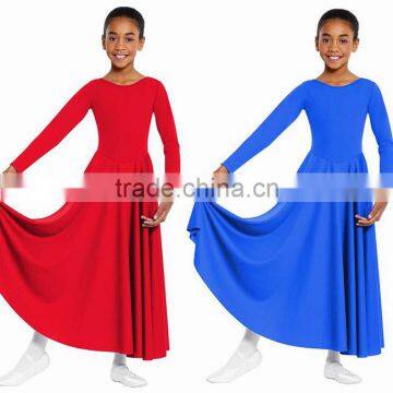 Modest Round Neckline Dancing Costume 100% Polyester Solid Pattern Elegant Children Girls Western Dance Dress For Girls