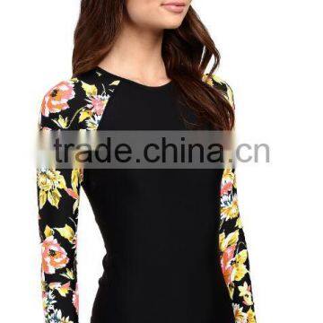 80% Nylon 20% Elastane Woman Lightweight Swimwear Raglan Sleeve Scoop Colorful Floral Print Bjj Long Sleeve Surf Tee Rashguard photo-5